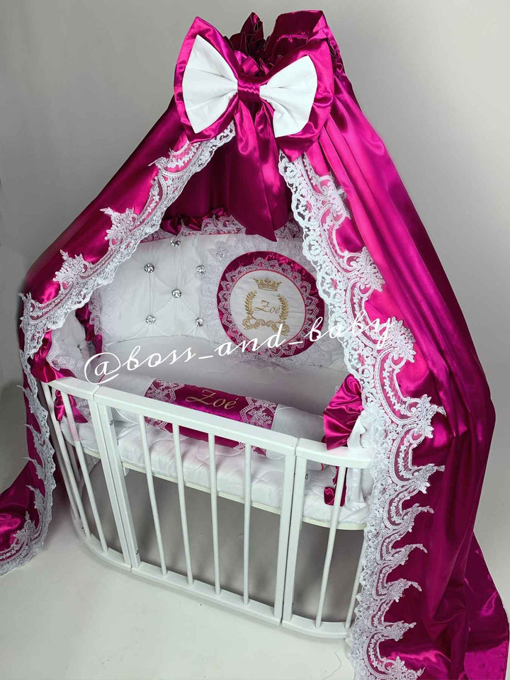 Hot Pink Customizable Baby Girl Crib Bedding Set with Embroidery
