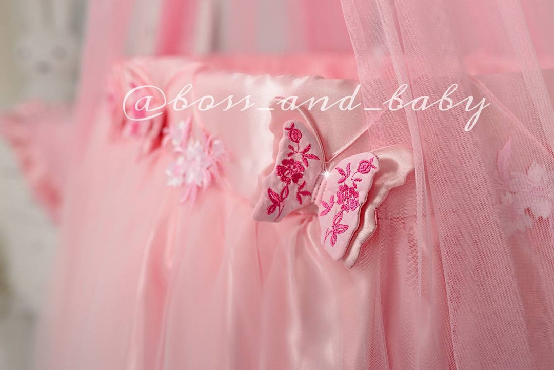 Customizable Pink Infant Baby Girl Crib Bedding Set with Accessories for Round Cribs and Bassinets – Create a Dreamy Nursery