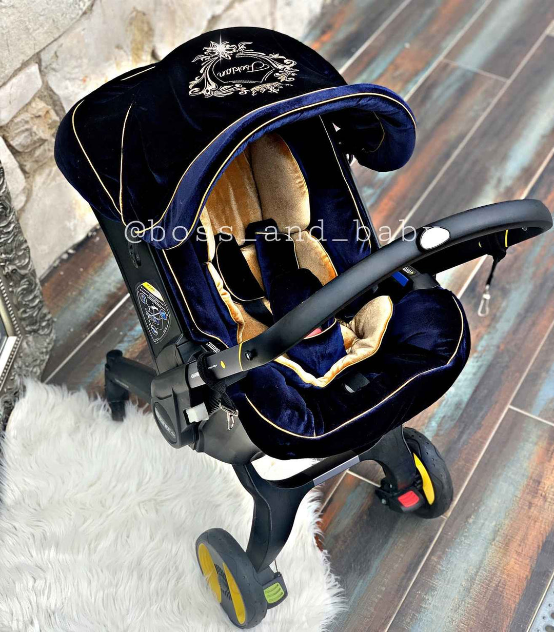 Personalized Royal Blue Doona Car Seat Cover Set for Boys with Diaper Bag