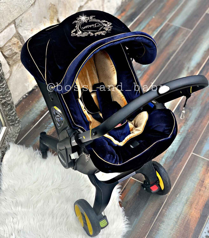 Personalized Royal Blue Doona Car Seat Cover Set for Boys with Diaper Bag