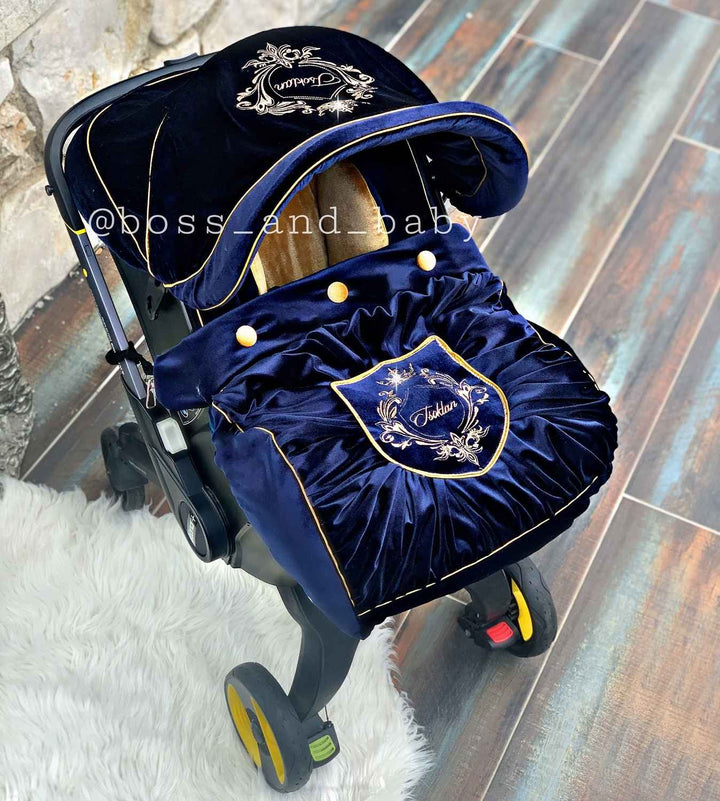 Personalized Royal Blue Doona Car Seat Cover Set for Boys with Diaper Bag
