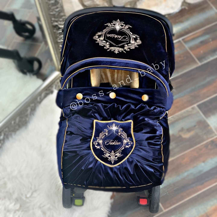 Personalized Royal Blue Doona Car Seat Cover Set for Boys with Diaper Bag