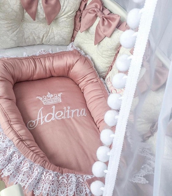 Cozy Baby Boy Sleeping Pod - Lace-Trimmed Baby Nest | Portable & Breathable Newborn Lounger