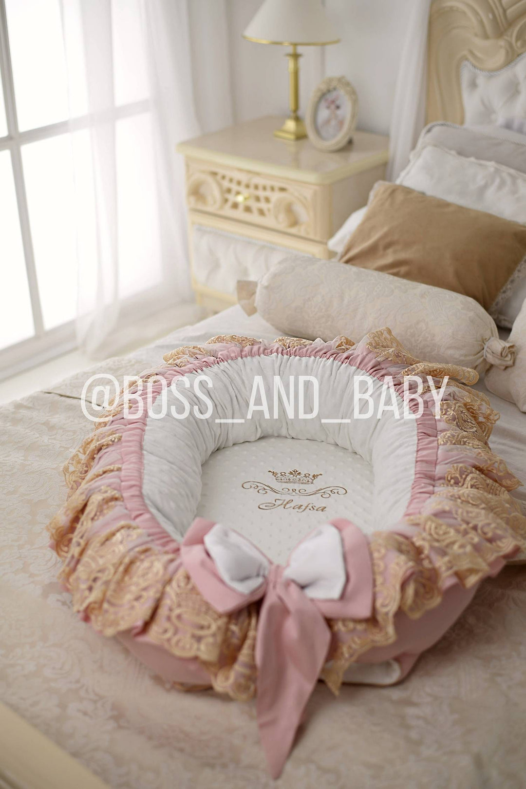 Personalized Dusty Pink Baby Nest Co-Sleeper for Girls