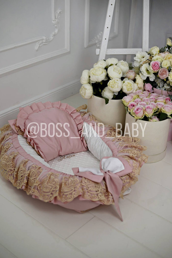 Personalized Dusty Pink Baby Nest Co-Sleeper for Girls
