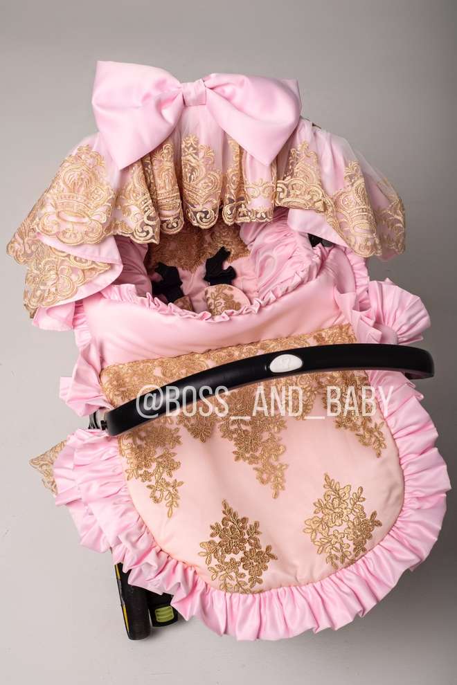 Baby Girl Luxury Pink & Gold Lace Custom Stroller Seat Cover Set - Personalized Doona Accessory, Soft Leather Finish