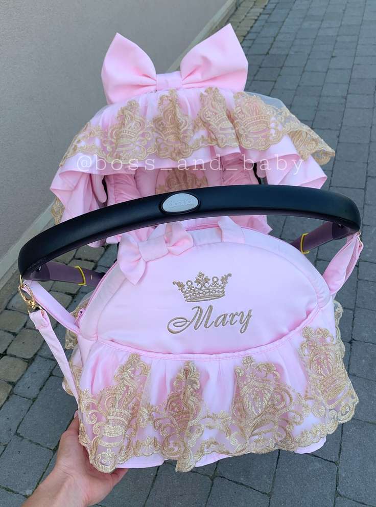 Baby Girl Luxury Pink & Gold Lace Custom Stroller Seat Cover Set - Personalized Doona Accessory, Soft Leather Finish