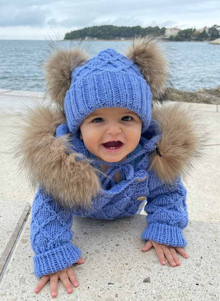 Handmade Knit Pom Pom Beanie Hat for Newborn (0-3) & Baby (3-24)