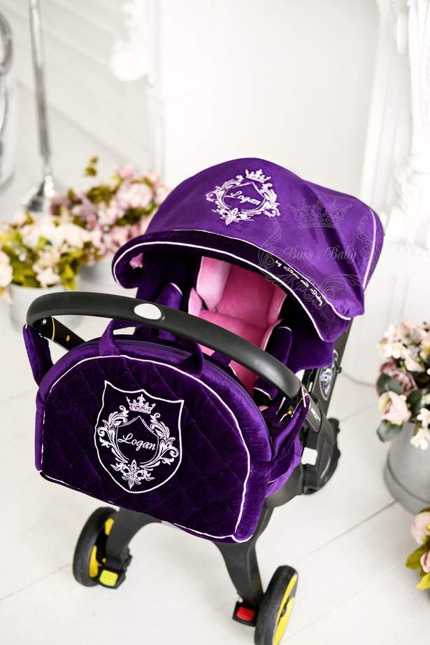 Violet & Purple Baby Girl's Car Seat Accessories - Custom Doona Covers, Designer Canopy & Personalized Diaper Bags for Infants & Stroller