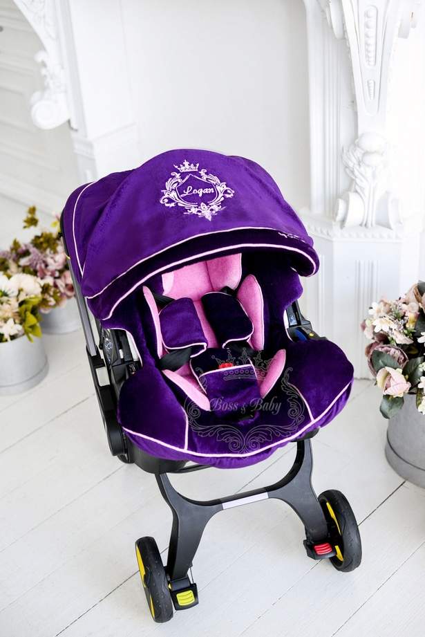 Violet & Purple Baby Girl's Car Seat Accessories - Custom Doona Covers, Designer Canopy & Personalized Diaper Bags for Infants & Stroller