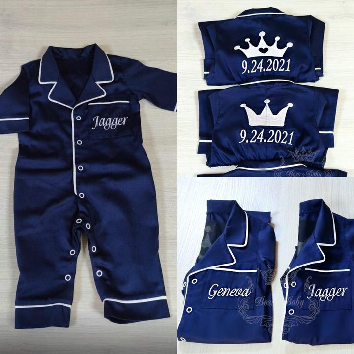 Custom pajama kids, navy blue personalized pjs for babies and kids, cotton cute pajamas, lounge set