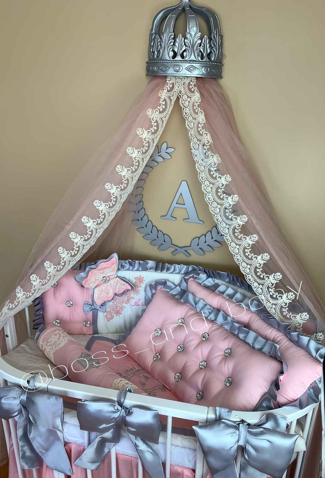 Purple Pink Crib Girl Bedding Set with Canopy – Personalized Baby Gift