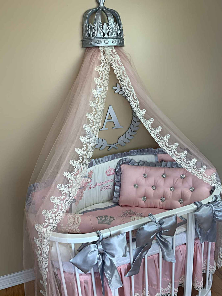 Purple Pink Crib Girl Bedding Set with Canopy – Personalized Baby Gift