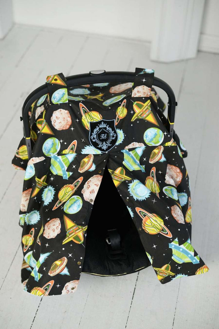 Personalized Space-Themed Car Seat Canopy - Rocket Ship Baby Cover | Custom Minky Blanket & Monogrammed Infant Cover