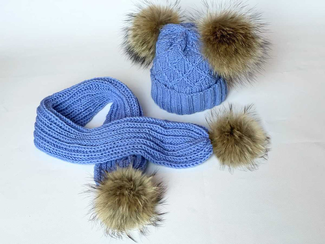 Handmade Knit Pom Pom Beanie Hat for Newborn (0-3) & Baby (3-24)