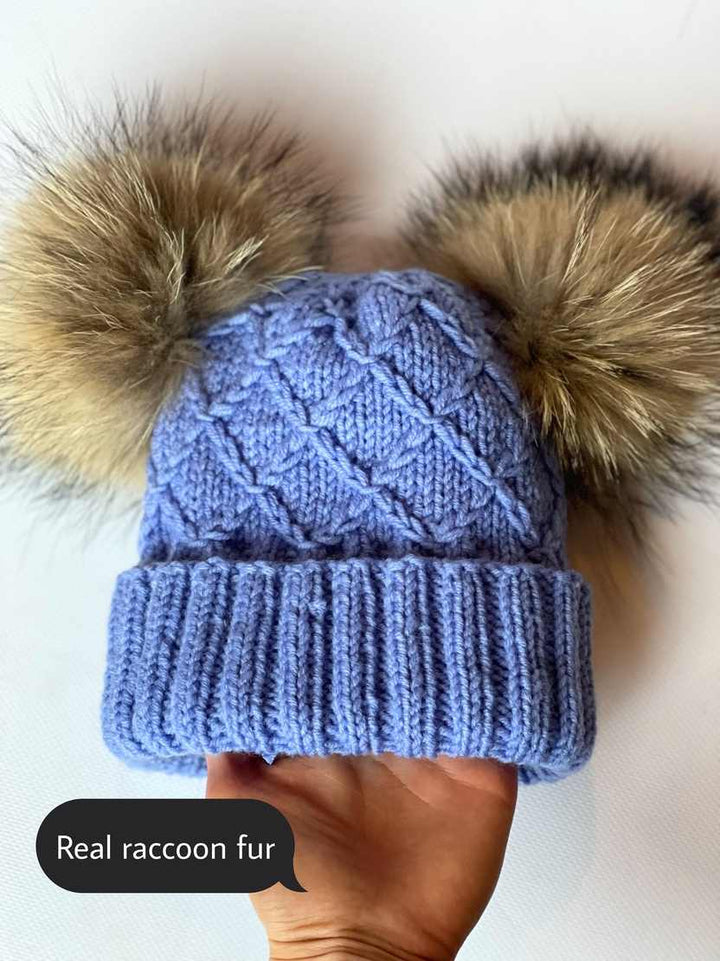 Handmade Knit Pom Pom Beanie Hat for Newborn (0-3) & Baby (3-24)