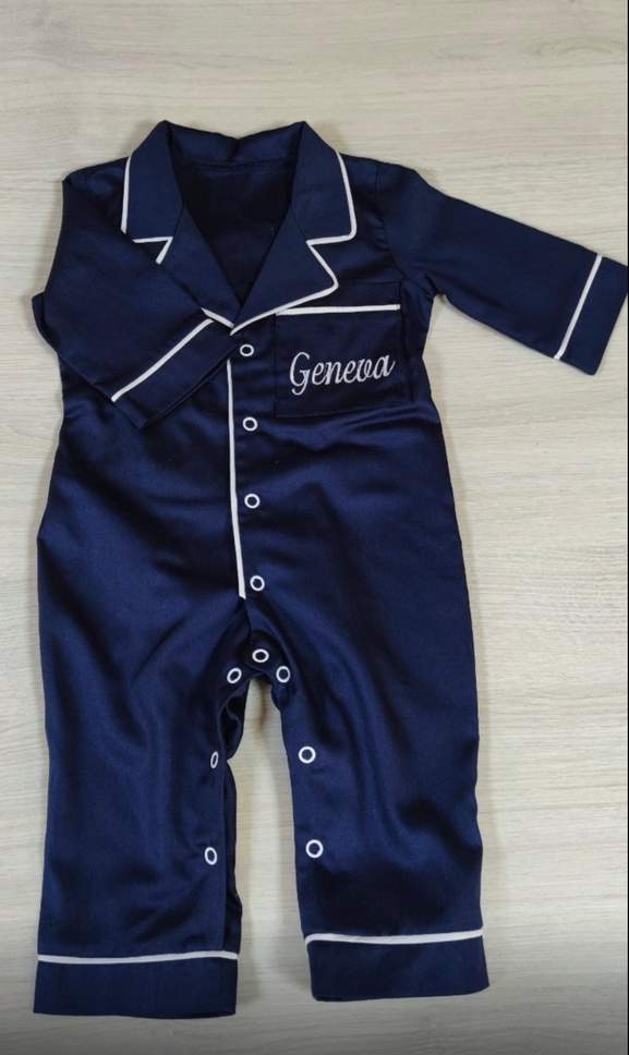 Custom pajama kids, navy blue personalized pjs for babies and kids, cotton cute pajamas, lounge set