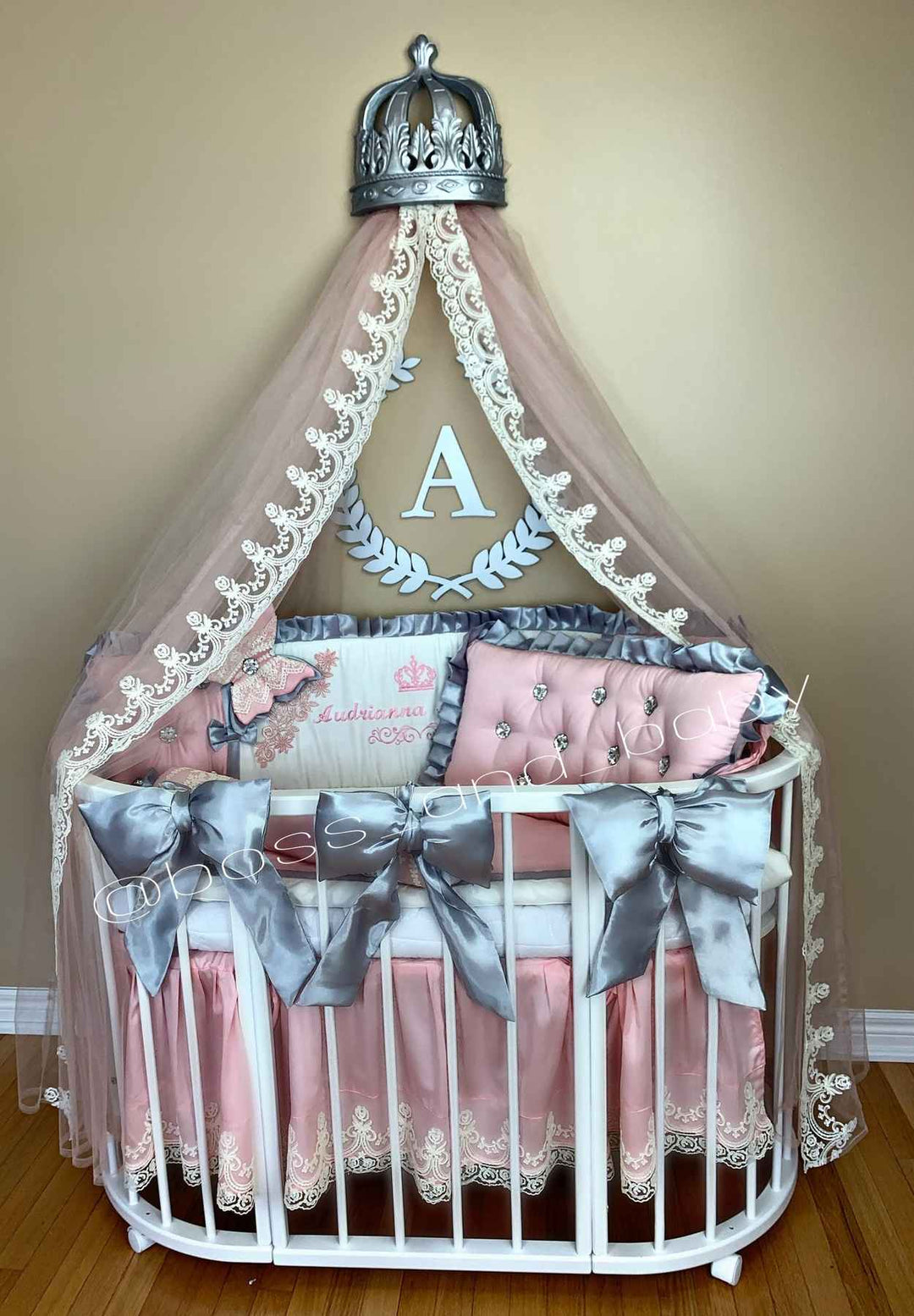 Purple Pink Crib Girl Bedding Set with Canopy – Personalized Baby Gift