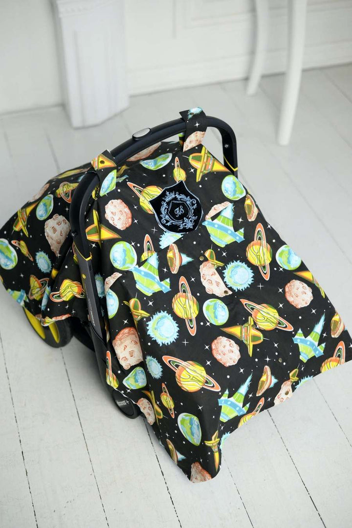Personalized Space-Themed Car Seat Canopy - Rocket Ship Baby Cover | Custom Minky Blanket & Monogrammed Infant Cover