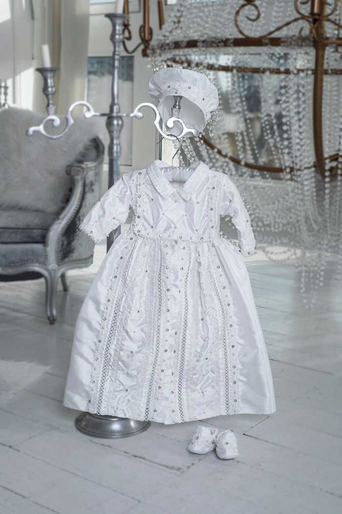 Handmade Baptism Gown with Pearls and Rhinestones - Heirloom Quality