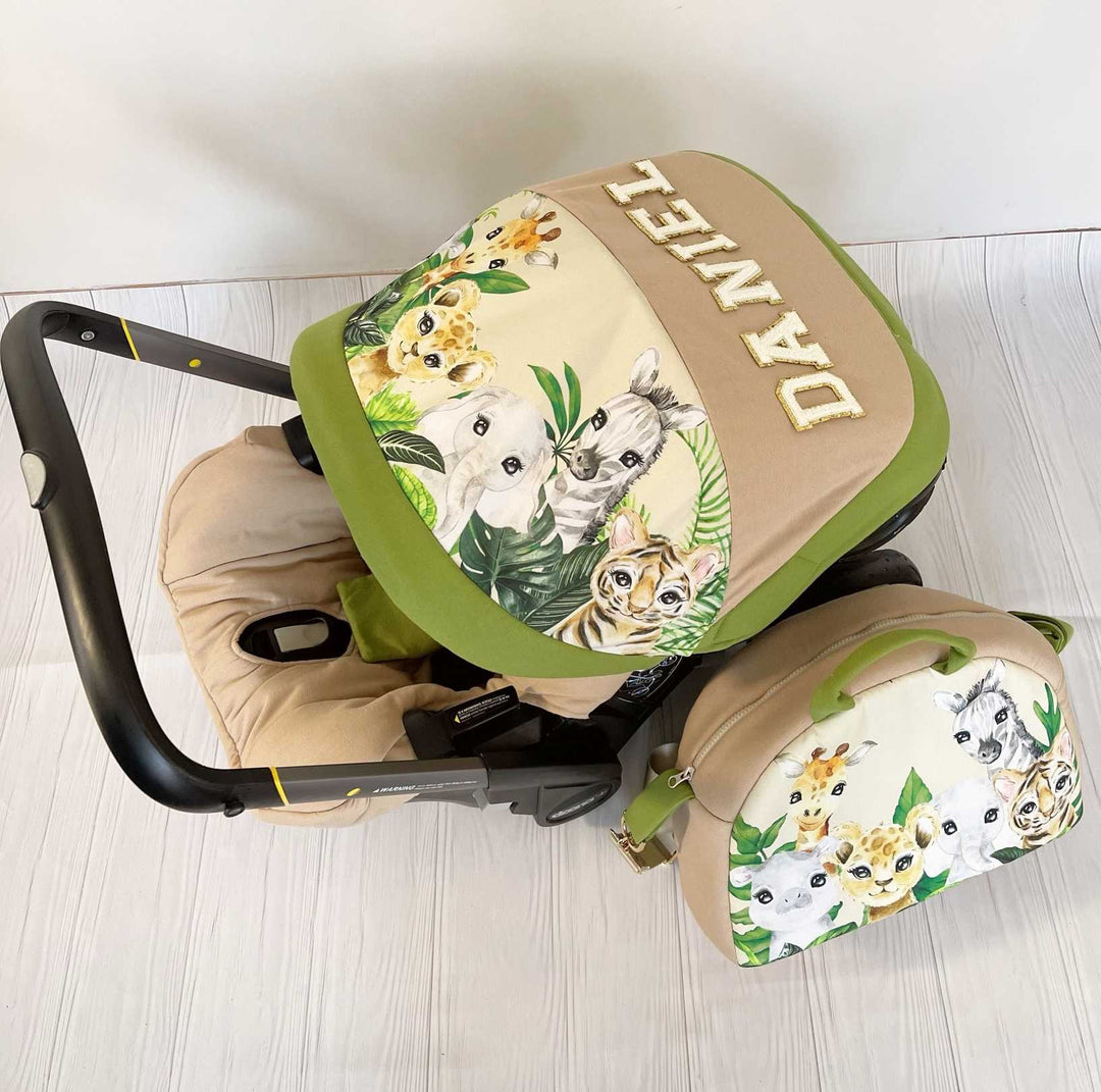 Safari & Cartoon Theme Baby Car Seat Cover Set, Washable, Soft, Personalized