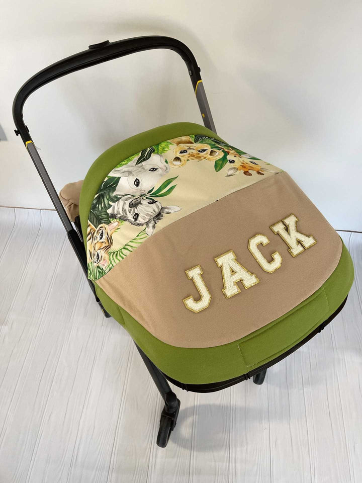 Safari & Cartoon Theme Baby Car Seat Cover Set, Washable, Soft, Personalized