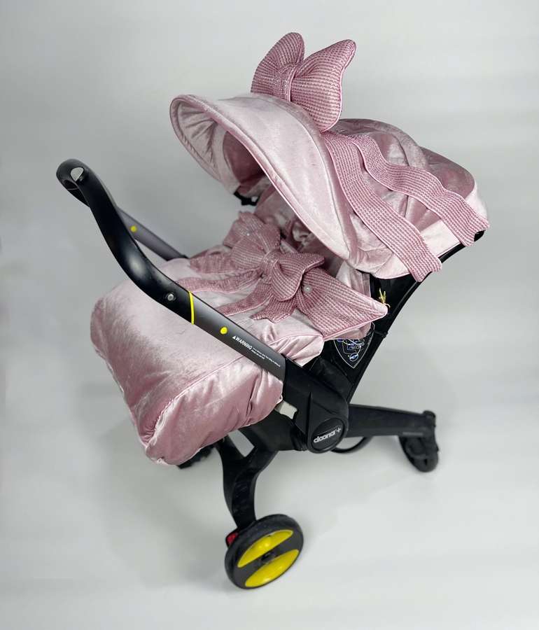 Cute Personalized Toddler Car Seat Cover - Compatible with Doona , Leather Canopy, Pink Color Print Overlay, Ears and Bow, Best Custom Baby Girl Accessory, Mom Gift