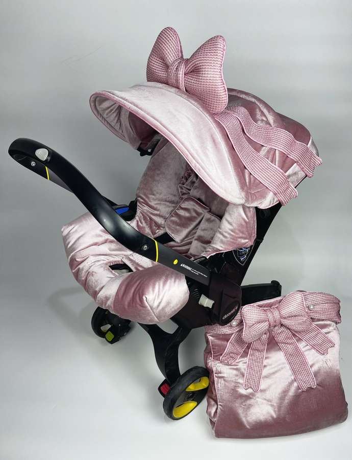 Cute Personalized Toddler Car Seat Cover - Compatible with Doona , Leather Canopy, Pink Color Print Overlay, Ears and Bow, Best Custom Baby Girl Accessory, Mom Gift