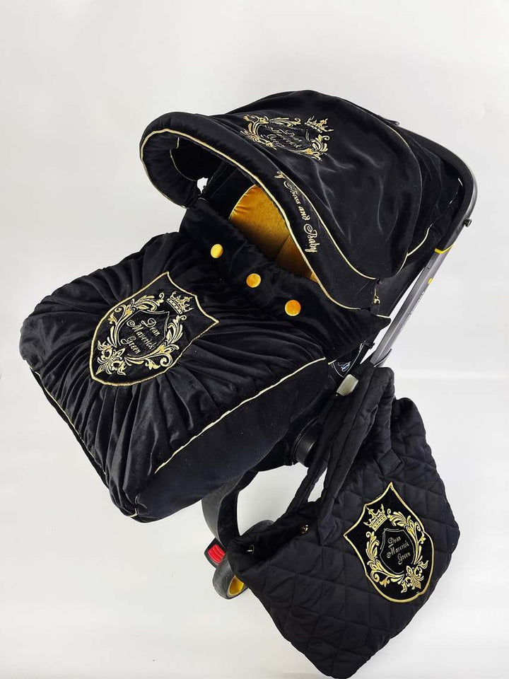 Custom Personalized Black & Gold Washable Doona Car Seat Accessories Set for Boys - Best Baby Gift for Toddlers