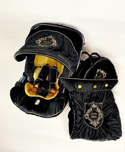 Custom Personalized Black & Gold Washable Doona Car Seat Accessories Set for Boys - Best Baby Gift for Toddlers