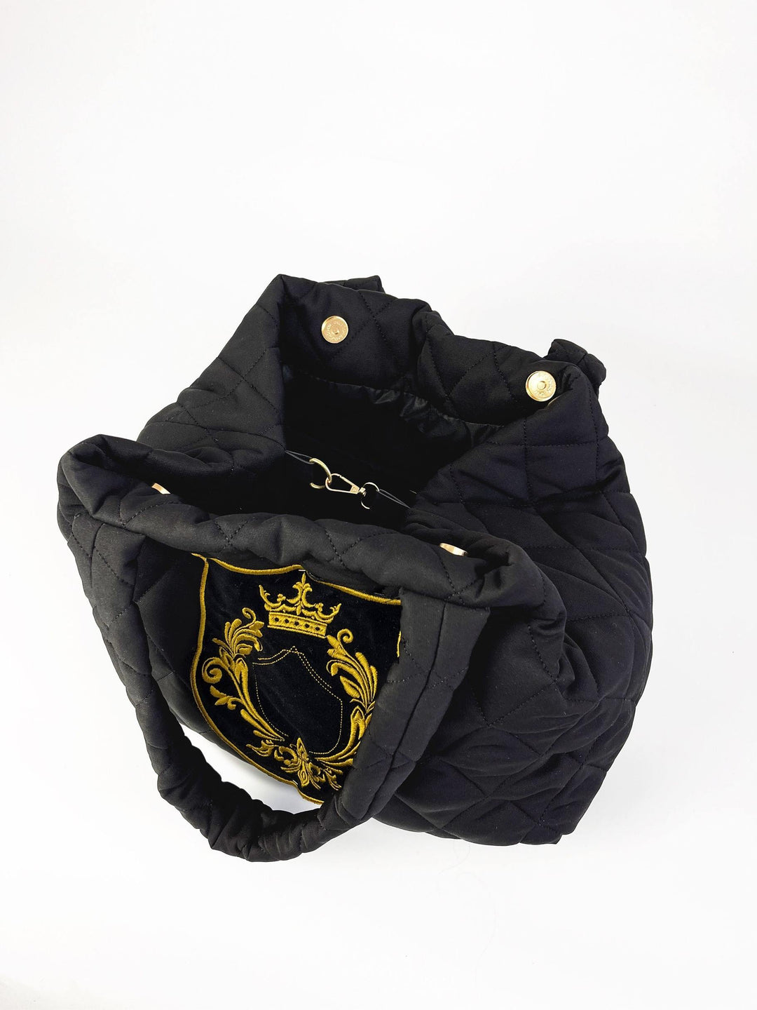 Personalized Quilted Baby Diaper Bag - Black & Gold Stylish Mommy Bag | Custom Embroidered Name