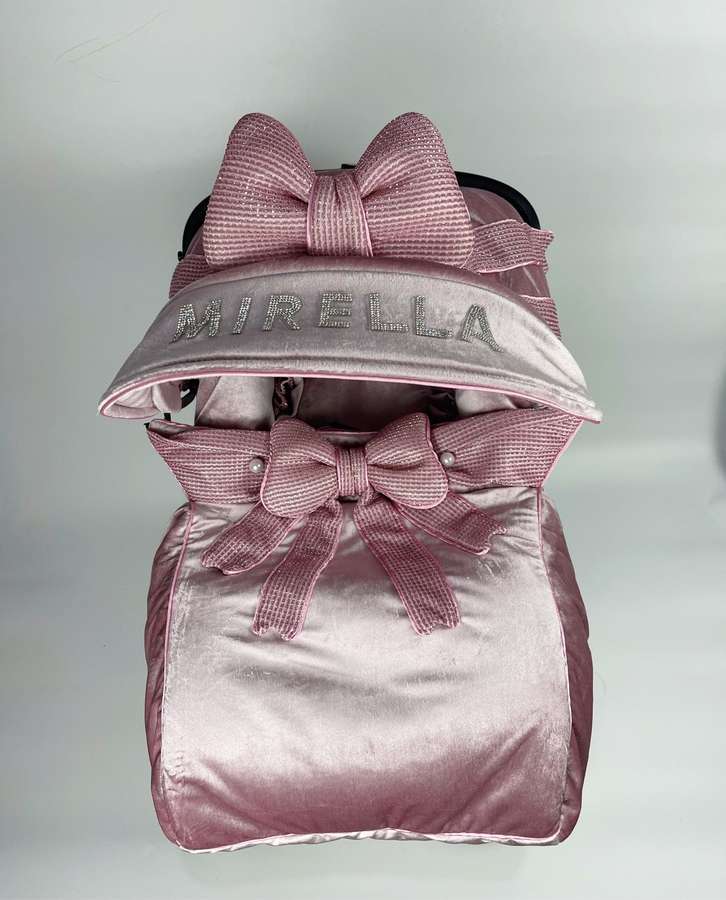 Cute Personalized Toddler Car Seat Cover - Compatible with Doona , Leather Canopy, Pink Color Print Overlay, Ears and Bow, Best Custom Baby Girl Accessory, Mom Gift