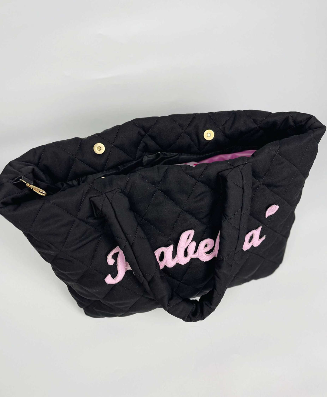 🖤 Personalized Quilted Baby Diaper Bag | Custom Embroidered Mommy Shoulder Bag – Black & Pink