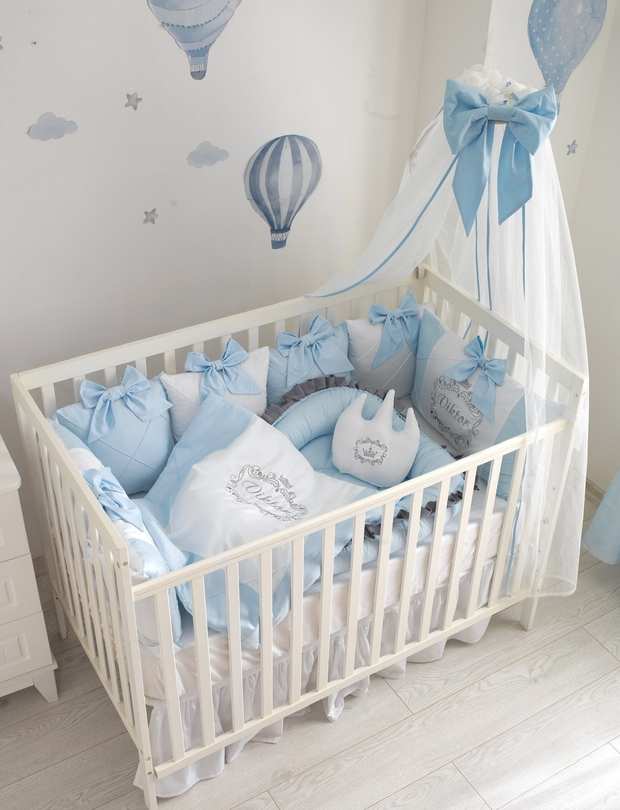 Custom Silver Name Light Blue Baby Blanket for Boys Crib Bedding Set