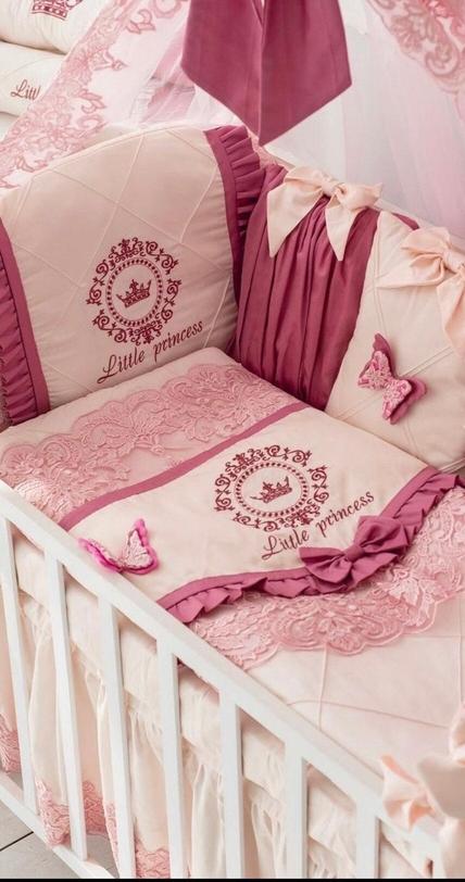 Luxury Pink Baby Bedding Set - Personalized Crib Set with Crown Embroidery & Butterflies | Princess Nursery Decor