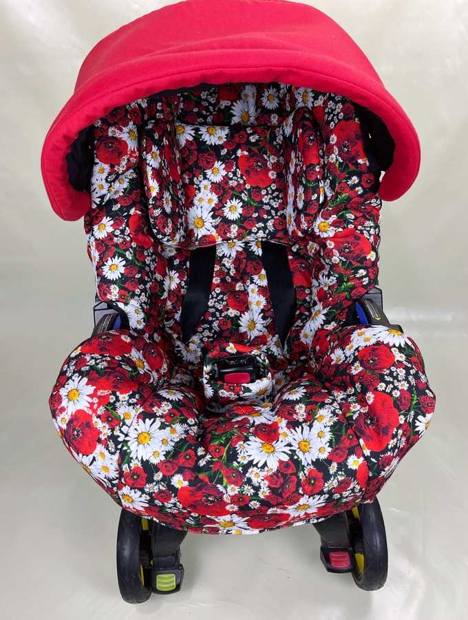 Baby Girl Doona Car Seat Stroller Cover Red Flower Print for Toddlers