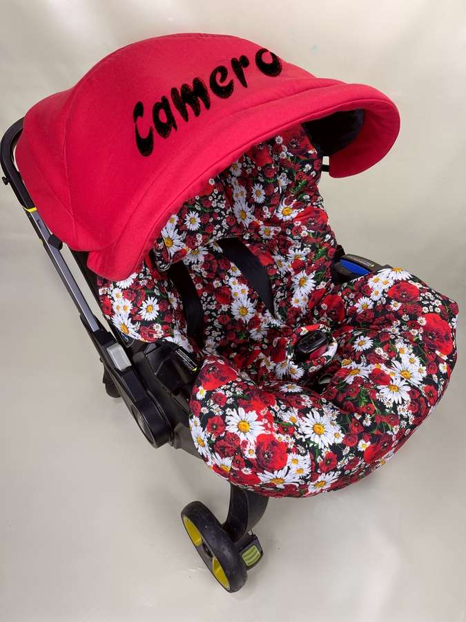 Baby Girl Doona Car Seat Stroller Cover Red Flower Print for Toddlers