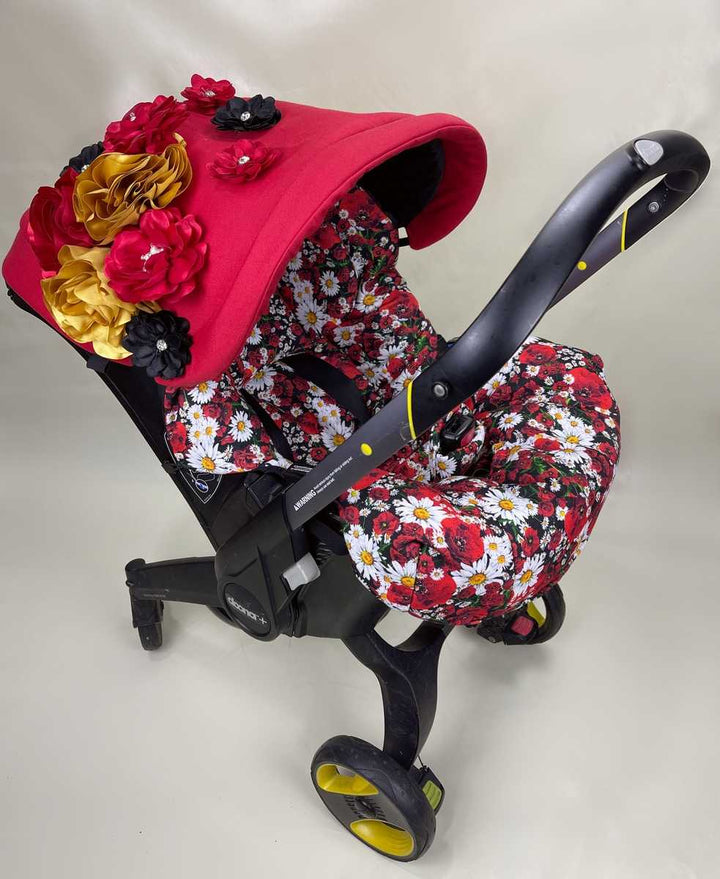 Red Flower Print Doona Stroller & Car Seat   Cover – Perfect Red Baby Shower Gift for Your Little Princess!
