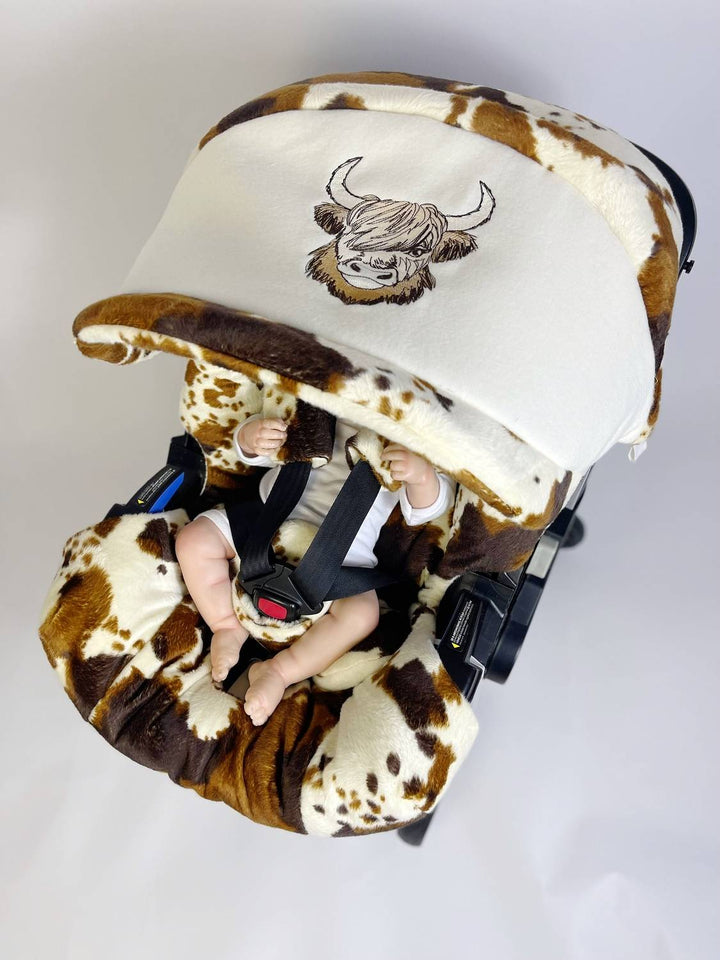 Infant Doona Car Seat & Stroller Cover | Soft Cow Print with Bow for Baby Girl