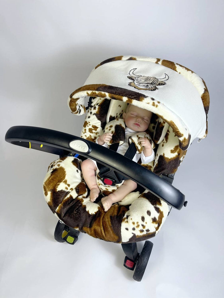 Infant Doona Car Seat & Stroller Cover | Soft Cow Print with Bow for Baby Girl