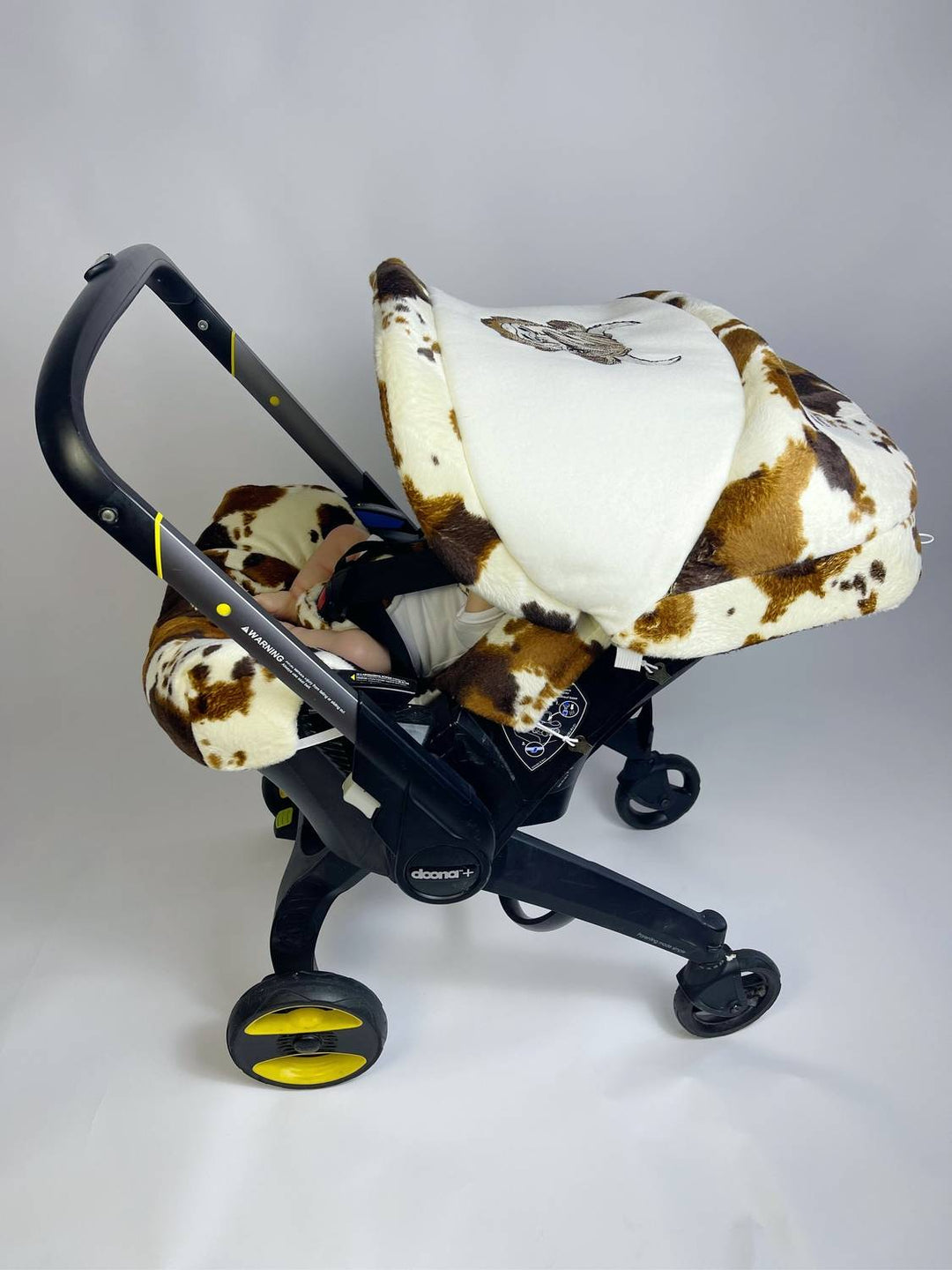 Infant Doona Car Seat & Stroller Cover | Soft Cow Print with Bow for Baby Girl