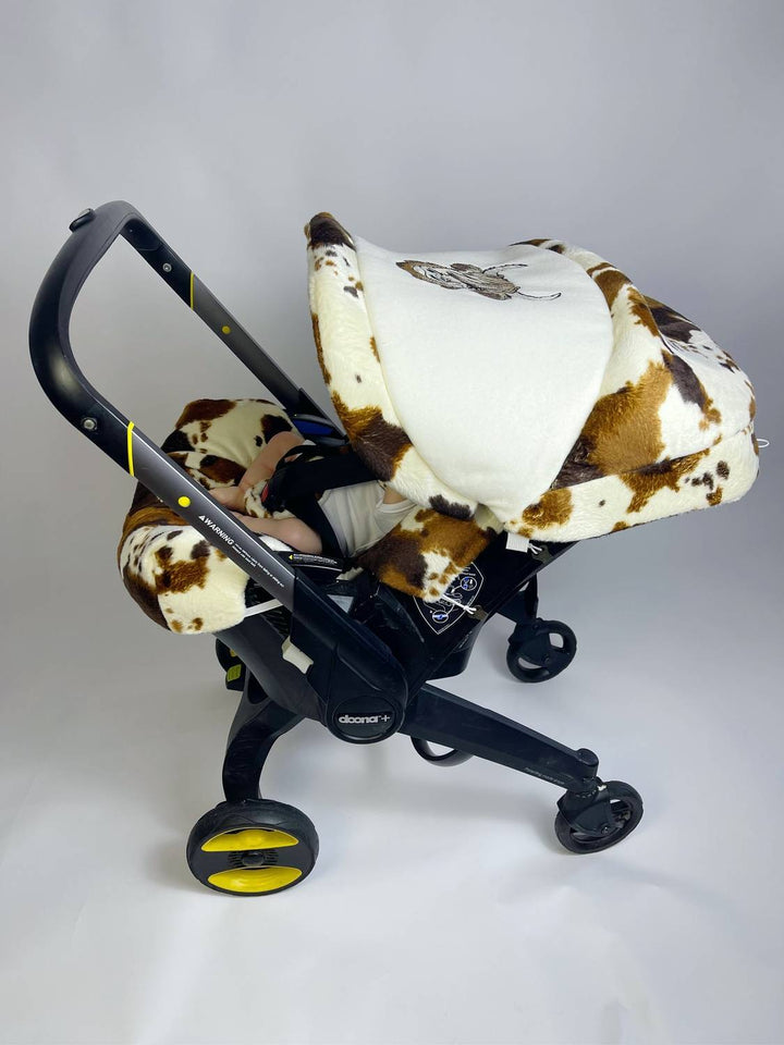 Infant Doona Car Seat & Stroller Cover | Soft Cow Print with Bow for Baby Girl