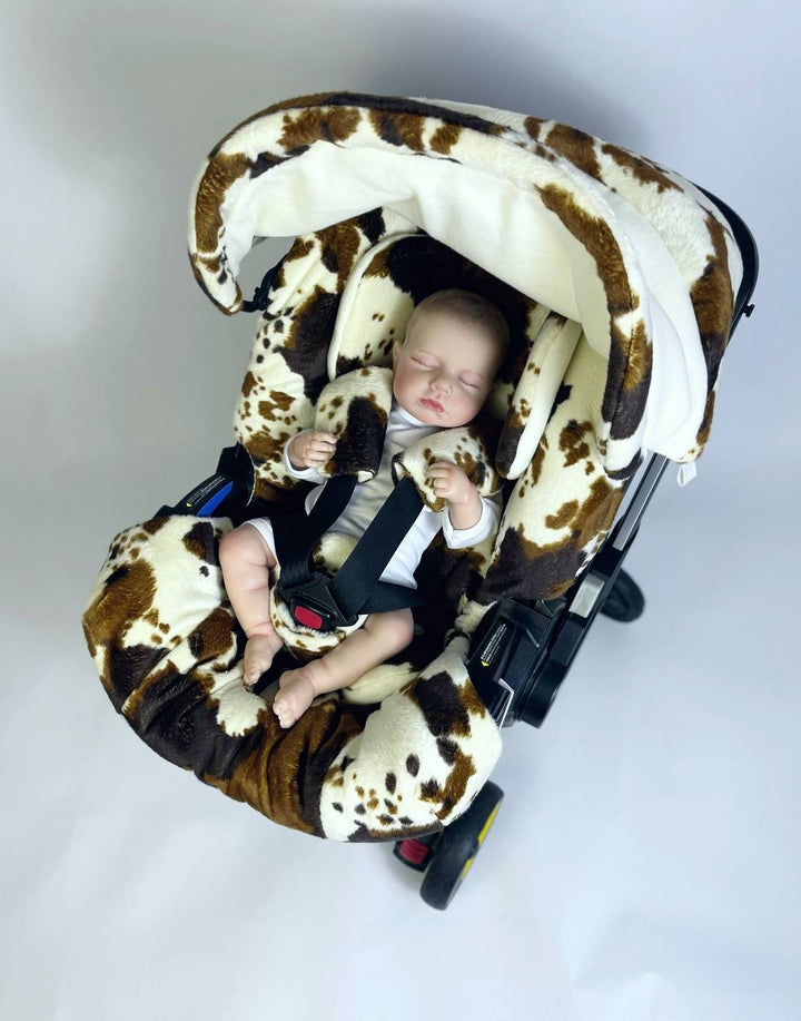 Infant Doona Car Seat & Stroller Cover | Soft Cow Print with Bow for Baby Girl