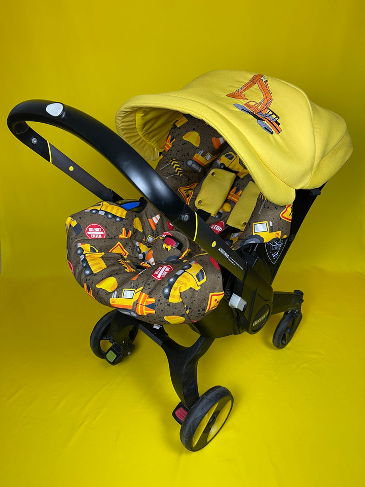 Personalized Construction printed Theme Car Seat Cover for Baby Boys with Infant Insert and Accessories