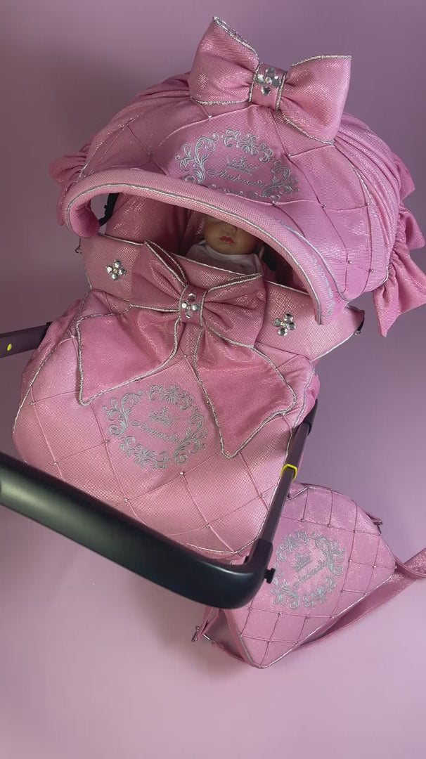 Pink Rhinestone Stroller & Car Seat Cover for Toddler Girl