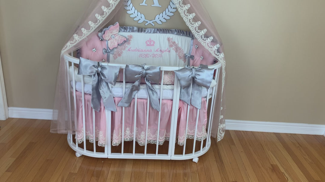 Purple Pink Crib Girl Bedding Set with Canopy – Personalized Baby Gift