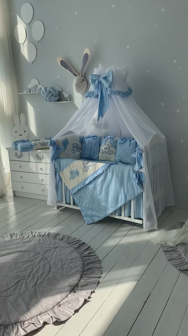 Light Blue Luxury Crib Bedding Set Personalized for Infant