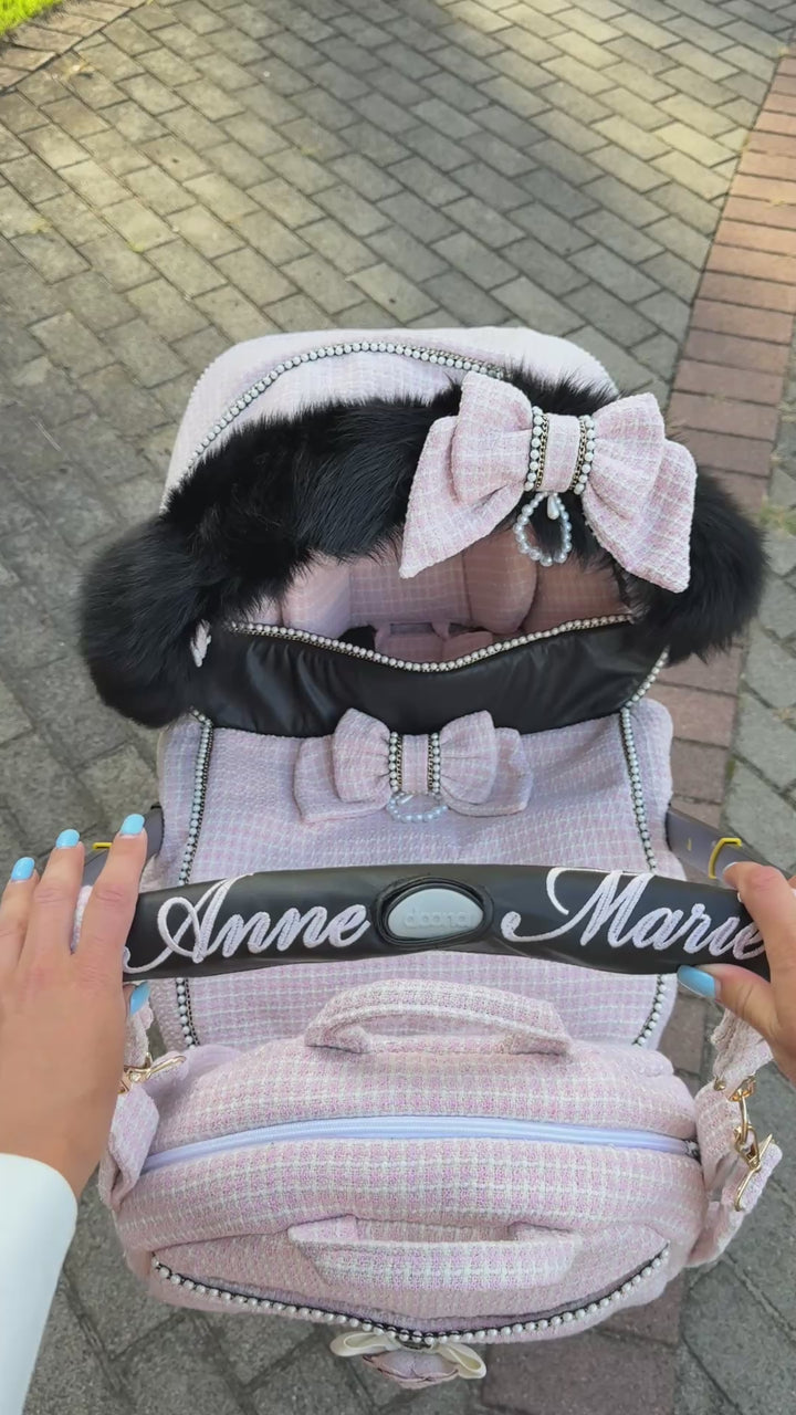 Pink Tweed Baby Car Seat Cover Set – Elegant Pattern Design