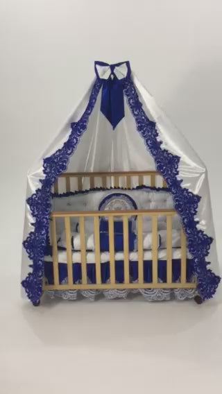 Juego de parachoques para cuna de bebé Prince White y Royal Blue - Ropa de cama personalizada para bebés niños