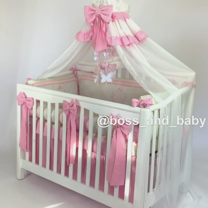 Juego de ropa de cama para niña de cuna rosa púrpura con dosel - Regalo personalizado para bebé